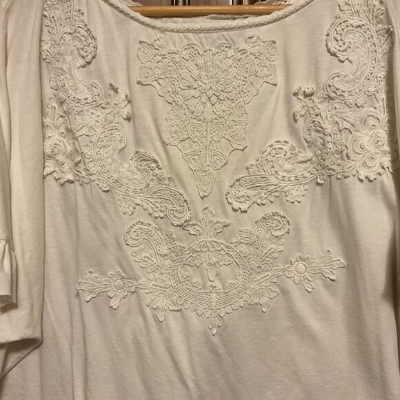 POLO RALPH LAUREN BLUE LABEL CREAM LACED EMBROIDERY WOMAN COTTON TOP SIZE US L‌ - Picture 3 of 10